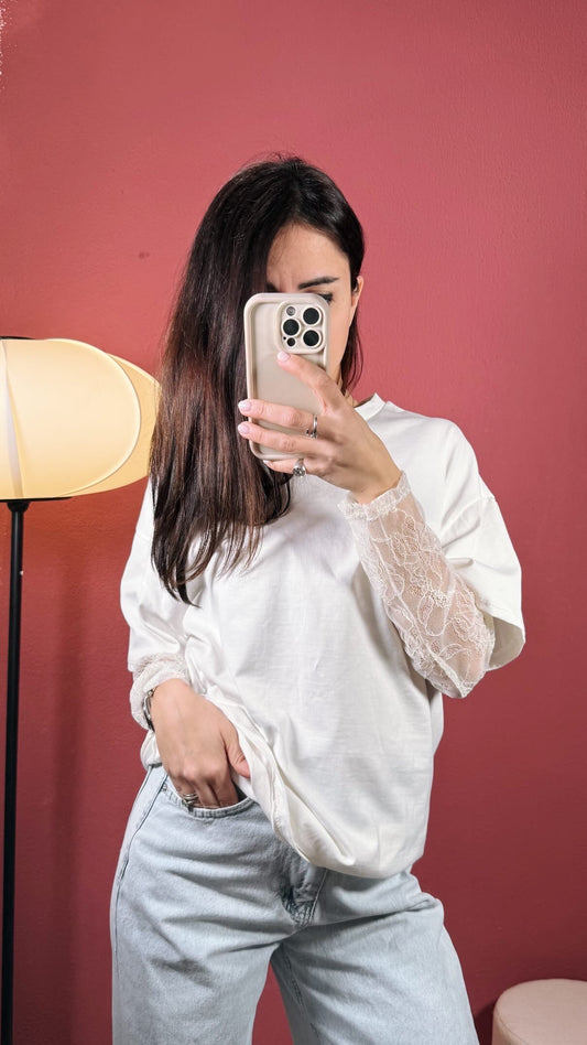 Tshirt con maniche in pizzo
