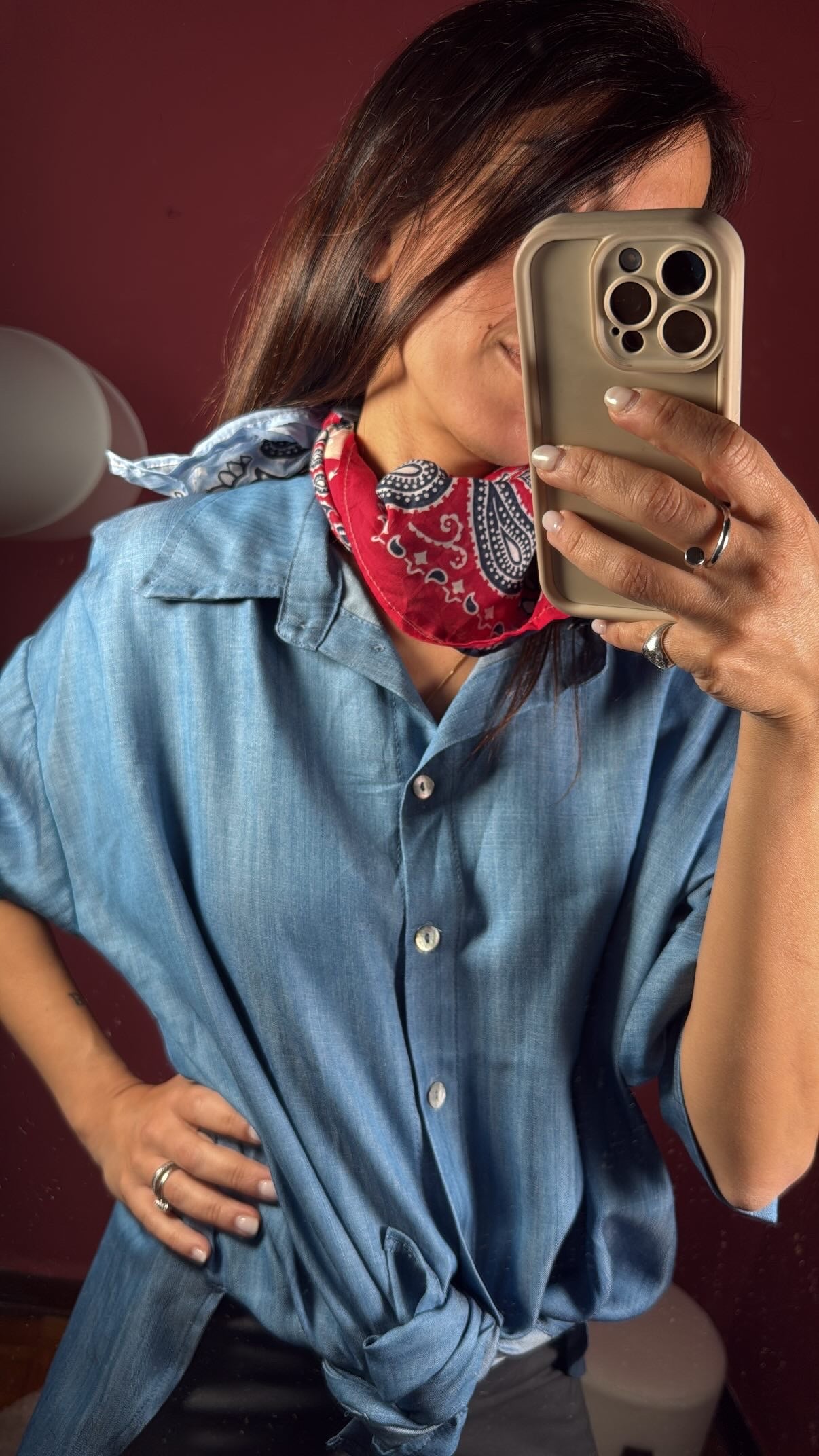Camicia di jeans con bandana multicolor