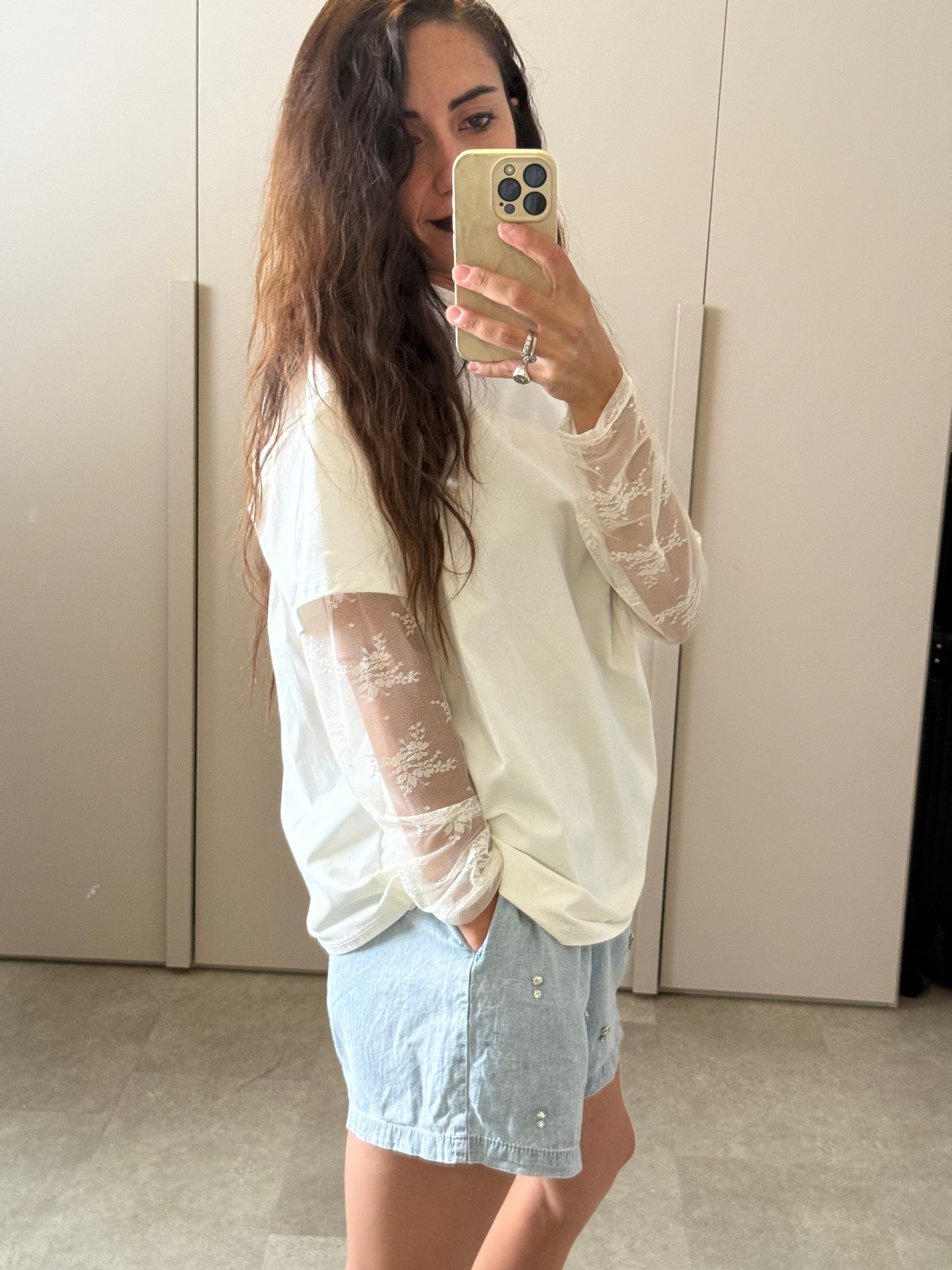 Tshirt con maniche in pizzo